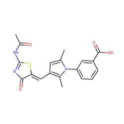 CC(=O)NC1=NC(=O)/C(=C/c2cc(C)n(-c3cccc(C(=O)O)c3)c2C)S1 ZINC000013809777