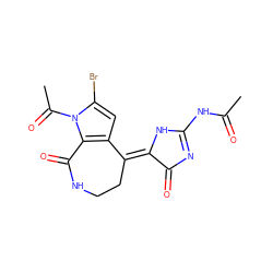 CC(=O)NC1=NC(=O)/C(=C2\CCNC(=O)c3c2cc(Br)n3C(C)=O)N1 ZINC000028970401