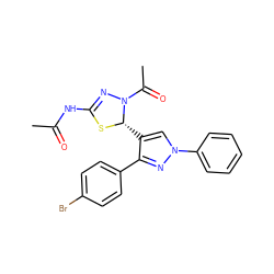 CC(=O)NC1=NN(C(C)=O)[C@H](c2cn(-c3ccccc3)nc2-c2ccc(Br)cc2)S1 ZINC000299831020