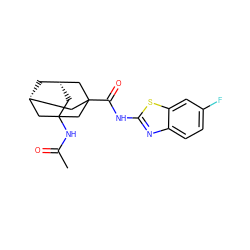 CC(=O)NC12C[C@H]3C[C@@H](C1)CC(C(=O)Nc1nc4ccc(F)cc4s1)(C3)C2 ZINC000012789121