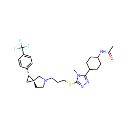 CC(=O)NC1CCC(c2nnc(SCCCN3CC[C@]4(C[C@@H]4c4ccc(C(F)(F)F)cc4)C3)n2C)CC1 ZINC001772600655