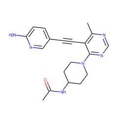 CC(=O)NC1CCN(c2ncnc(C)c2C#Cc2ccc(N)nc2)CC1 ZINC000149426007