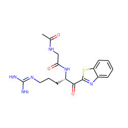 CC(=O)NCC(=O)N[C@@H](CCCN=C(N)N)C(=O)c1nc2ccccc2s1 ZINC000013526054