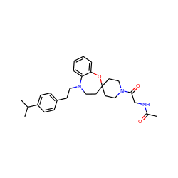 CC(=O)NCC(=O)N1CCC2(CC1)CCN(CCc1ccc(C(C)C)cc1)c1ccccc1O2 ZINC000095594196