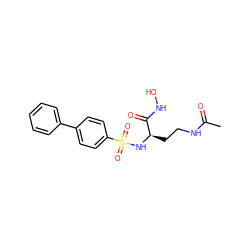 CC(=O)NCC[C@@H](NS(=O)(=O)c1ccc(-c2ccccc2)cc1)C(=O)NO ZINC000049089777