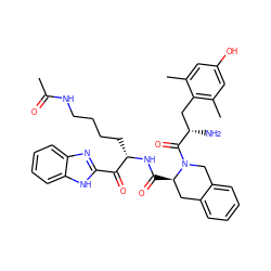 CC(=O)NCCCC[C@H](NC(=O)[C@@H]1Cc2ccccc2CN1C(=O)[C@@H](N)Cc1c(C)cc(O)cc1C)C(=O)c1nc2ccccc2[nH]1 ZINC000042964101