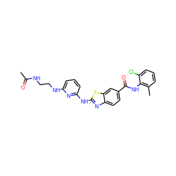 CC(=O)NCCNc1cccc(Nc2nc3ccc(C(=O)Nc4c(C)cccc4Cl)cc3s2)n1 ZINC000013536601