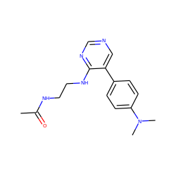 CC(=O)NCCNc1ncncc1-c1ccc(N(C)C)cc1 ZINC000004258454