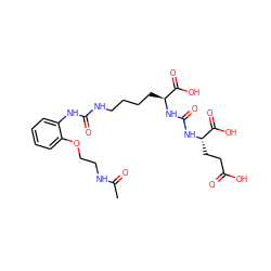 CC(=O)NCCOc1ccccc1NC(=O)NCCCC[C@H](NC(=O)N[C@@H](CCC(=O)O)C(=O)O)C(=O)O ZINC000209964538