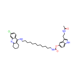 CC(=O)NCCc1c[nH]c2ccc(OC(=O)NCCCCCCCCCCCCNc3c4c(nc5cc(Cl)ccc35)CCCC4)cc12 ZINC000205594975