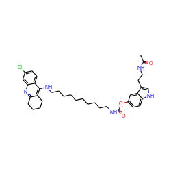 CC(=O)NCCc1c[nH]c2ccc(OC(=O)NCCCCCCCCCCNc3c4c(nc5cc(Cl)ccc35)CCCC4)cc12 ZINC000221458231