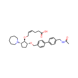 CC(=O)NCc1ccc(-c2ccc(CO[C@@H]3CC[C@H](N4CCCCCC4)[C@H]3OC/C=C\CCC(=O)O)cc2)cc1 ZINC000027752944