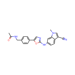 CC(=O)NCc1ccc(-c2cnc(Nc3ccc4c(C#N)cn(C)c4c3)o2)cc1 ZINC000003595504