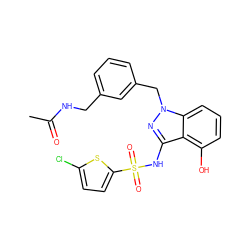 CC(=O)NCc1cccc(Cn2nc(NS(=O)(=O)c3ccc(Cl)s3)c3c(O)cccc32)c1 ZINC000095583497