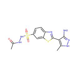 CC(=O)NNS(=O)(=O)c1ccc2nc(-c3c(N)n[nH]c3C)sc2c1 ZINC000653671227