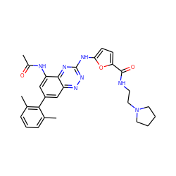 CC(=O)Nc1cc(-c2c(C)cccc2C)cc2nnc(Nc3ccc(C(=O)NCCN4CCCC4)o3)nc12 ZINC000169694143