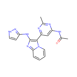 CC(=O)Nc1cc(-c2c(Nc3cc[nH]n3)nc3ccccn23)nc(C)n1 ZINC000095557568