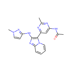 CC(=O)Nc1cc(-c2c(Nc3ccn(C)n3)nc3ccccn23)nc(C)n1 ZINC000095556217