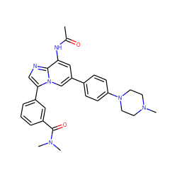 CC(=O)Nc1cc(-c2ccc(N3CCN(C)CC3)cc2)cn2c(-c3cccc(C(=O)N(C)C)c3)cnc12 ZINC000061927153