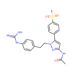 CC(=O)Nc1cc(-c2ccc(S(C)(=O)=O)cc2)n(CCc2ccc(NC(=N)N)cc2)n1 ZINC000096258722