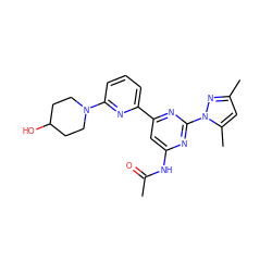 CC(=O)Nc1cc(-c2cccc(N3CCC(O)CC3)n2)nc(-n2nc(C)cc2C)n1 ZINC000042878010