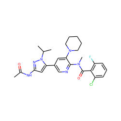 CC(=O)Nc1cc(-c2cnc(N(C)C(=O)c3c(F)cccc3Cl)c(N3CCCCC3)c2)n(C(C)C)n1 ZINC000473097871