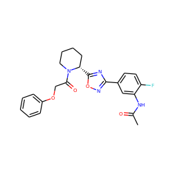 CC(=O)Nc1cc(-c2noc([C@H]3CCCCN3C(=O)COc3ccccc3)n2)ccc1F ZINC000143512806