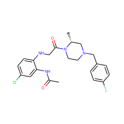 CC(=O)Nc1cc(Cl)ccc1NCC(=O)N1CCN(Cc2ccc(F)cc2)C[C@H]1C ZINC000028530855