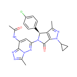 CC(=O)Nc1cc(N2C(=O)c3c(c(C)nn3C3CC3)[C@@H]2c2ccc(Cl)cc2)nn2c(C)nnc12 ZINC000261162177