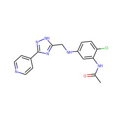 CC(=O)Nc1cc(NCc2nc(-c3ccncc3)n[nH]2)ccc1Cl ZINC001772642561