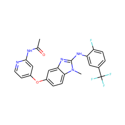 CC(=O)Nc1cc(Oc2ccc3c(c2)nc(Nc2cc(C(F)(F)F)ccc2F)n3C)ccn1 ZINC000135828090