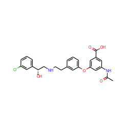 CC(=O)Nc1cc(Oc2cccc(CCNC[C@H](O)c3cccc(Cl)c3)c2)cc(C(=O)O)c1 ZINC000040409531