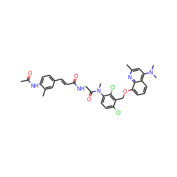 CC(=O)Nc1ccc(/C=C/C(=O)NCC(=O)N(C)c2ccc(Cl)c(COc3cccc4c(N(C)C)cc(C)nc34)c2Cl)cc1C ZINC000026640907