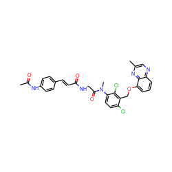 CC(=O)Nc1ccc(/C=C/C(=O)NCC(=O)N(C)c2ccc(Cl)c(COc3cccc4ncc(C)nc34)c2Cl)cc1 ZINC000027406237