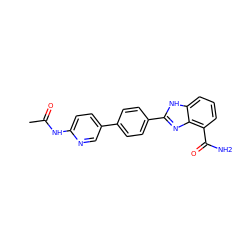 CC(=O)Nc1ccc(-c2ccc(-c3nc4c(C(N)=O)cccc4[nH]3)cc2)cn1 ZINC000474606926