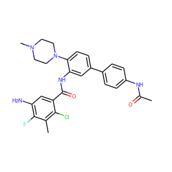 CC(=O)Nc1ccc(-c2ccc(N3CCN(C)CC3)c(NC(=O)c3cc(N)c(F)c(C)c3Cl)c2)cc1 ZINC001772575993