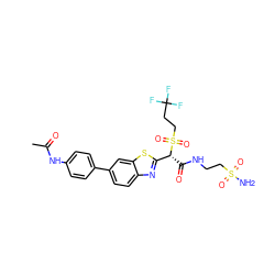 CC(=O)Nc1ccc(-c2ccc3nc([C@@H](C(=O)NCCS(N)(=O)=O)S(=O)(=O)CCC(F)(F)F)sc3c2)cc1 ZINC000144015312