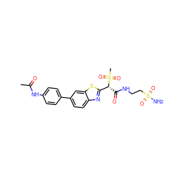 CC(=O)Nc1ccc(-c2ccc3nc([C@@H](C(=O)NCCS(N)(=O)=O)S(C)(=O)=O)sc3c2)cc1 ZINC000143936374