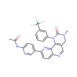 CC(=O)Nc1ccc(-c2ccc3ncc4c(c3n2)N(c2cccc(C(F)(F)F)c2)C(=O)N(C)C4)cn1 ZINC000149791725