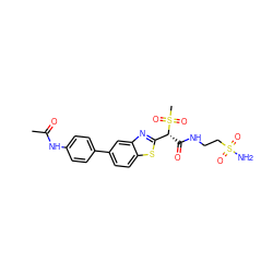 CC(=O)Nc1ccc(-c2ccc3sc([C@@H](C(=O)NCCS(N)(=O)=O)S(C)(=O)=O)nc3c2)cc1 ZINC000143952660