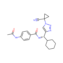 CC(=O)Nc1ccc(C(=O)N[C@H](c2cn(C3(C#N)CC3)nn2)C2CCCCC2)cc1 ZINC000095558152