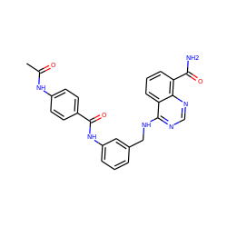 CC(=O)Nc1ccc(C(=O)Nc2cccc(CNc3ncnc4c(C(N)=O)cccc34)c2)cc1 ZINC000114345095