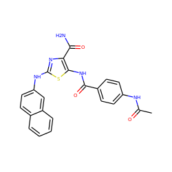 CC(=O)Nc1ccc(C(=O)Nc2sc(Nc3ccc4ccccc4c3)nc2C(N)=O)cc1 ZINC000142619429