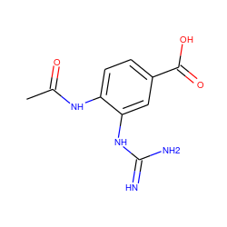 CC(=O)Nc1ccc(C(=O)O)cc1NC(=N)N ZINC000000006507