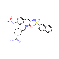 CC(=O)Nc1ccc(C[C@@H](NS(=O)(=O)c2ccc3ccccc3c2)C(=O)NC[C@@H]2CCCN(C(=N)N)C2)cc1 ZINC000027316583