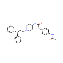 CC(=O)Nc1ccc(CC(=O)N(C)C2CCN(CCC(c3ccccc3)c3ccccc3)CC2)cc1 ZINC000028357393