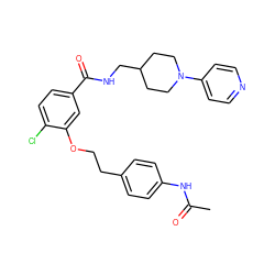 CC(=O)Nc1ccc(CCOc2cc(C(=O)NCC3CCN(c4ccncc4)CC3)ccc2Cl)cc1 ZINC000013643357