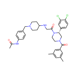 CC(=O)Nc1ccc(CN2CCC(NCC(=O)N3CCN(C(=O)c4cc(C)cc(C)c4)C[C@H]3c3ccc(Cl)c(Cl)c3)CC2)cc1 ZINC000026851731