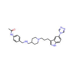 CC(=O)Nc1ccc(CNCC2CCN(CCCc3c[nH]c4ccc(-n5cnnc5)cc34)CC2)cc1 ZINC000013802584