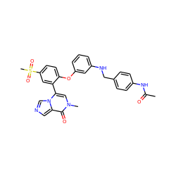 CC(=O)Nc1ccc(CNc2cccc(Oc3ccc(S(C)(=O)=O)cc3-c3cn(C)c(=O)c4cncn34)c2)cc1 ZINC001772645672